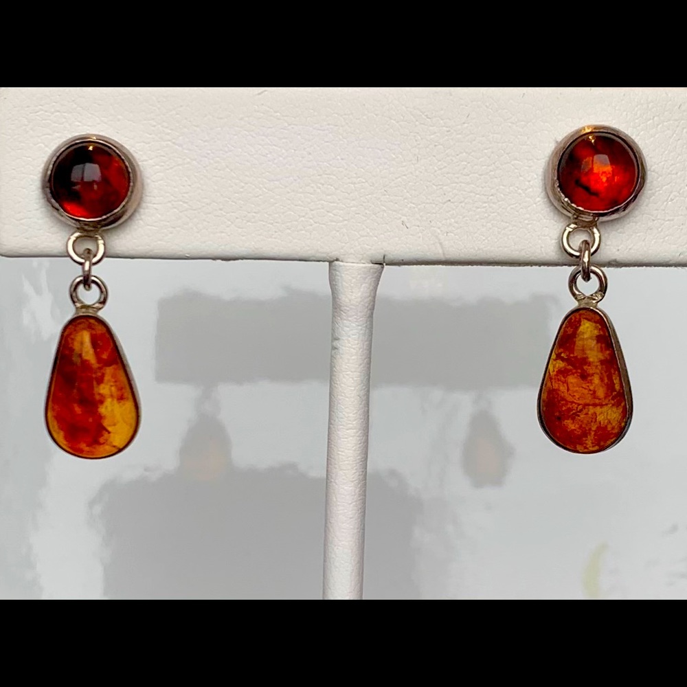 Dainty Pair Of Silver 925 Real Amber Earrings.